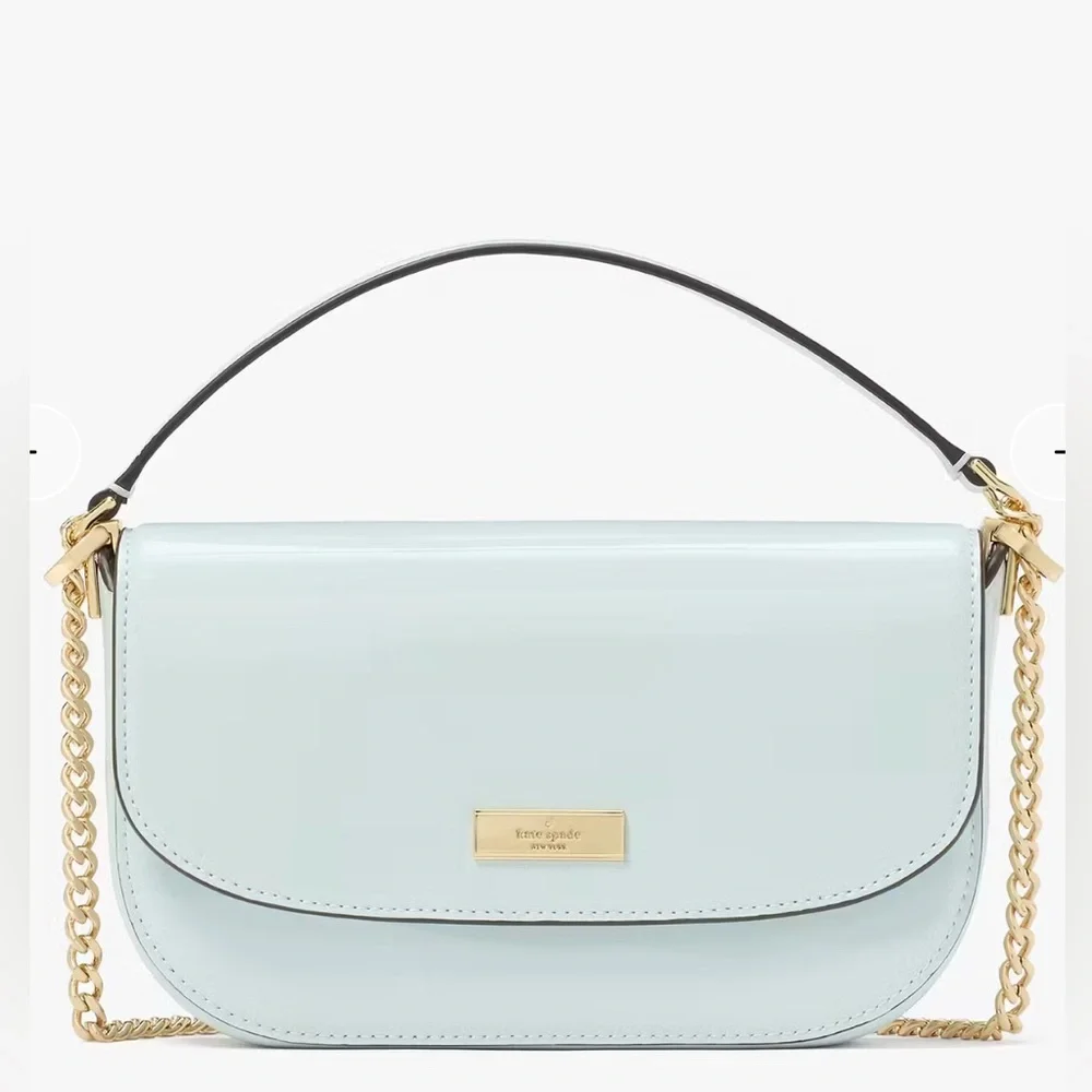 Kate Spade Krista Patent Chain Crossbody Hazy Morning Blue Gold